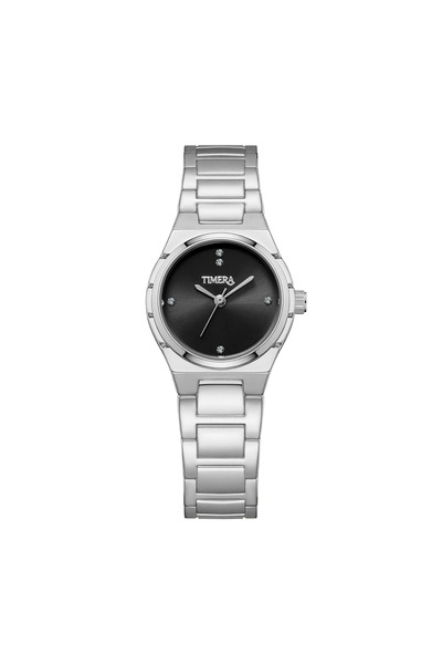 TIMERA Silver Watch with Black Dial and Crystal Markers -Timera Silver Watch ...