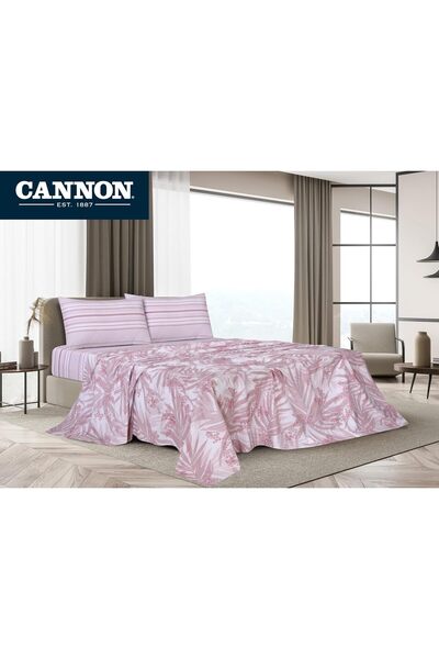 Cannon ملاءة سرير مطبوعة بحجم كوين |   طقم من 4 قطع |   قماش بولي قطن |   ملاءة مسطحة (2.29 × 2.59 متر)، ملاءة سفلية (1.60 × 2 متر + 35 سم)، غطاءان للوسائد (50 × 75 سم) من |   التصميم: ورقة شجر
