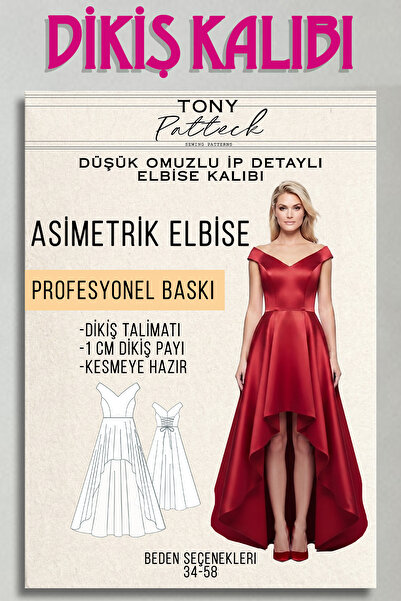 Tony Patteck Asimetrik Elbise (EL18)- Hazır Dikiş Kalıbı (34-58 Beden)