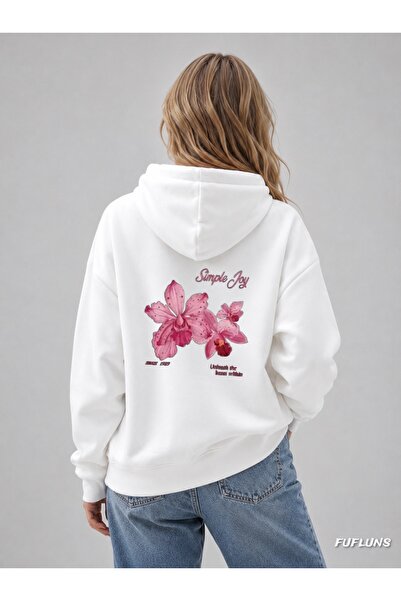FUFLUNS Simple Joy Back Printed Oversized Men's Hooded Sweatshirt
