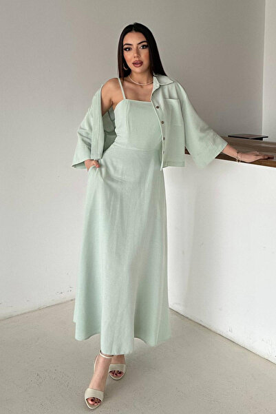 Elbee Fashion Woman Φόρεμα και πουκάμισο σε απόχρωση μέντας