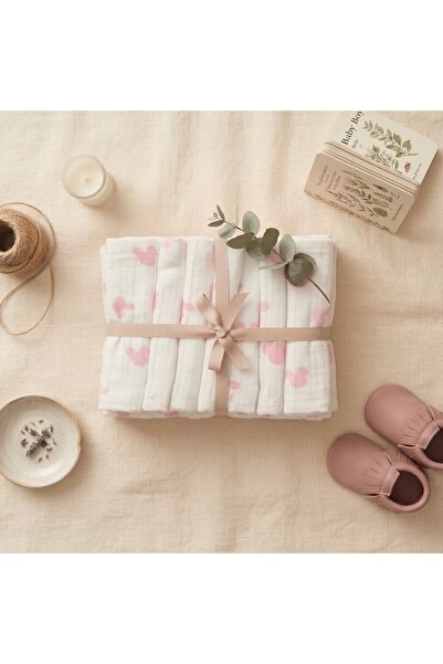 Maison Beca %100 Pamuklu Müslin Bebek Ağız Mendili 7'li Set (22x18 cm) - Pemb...
