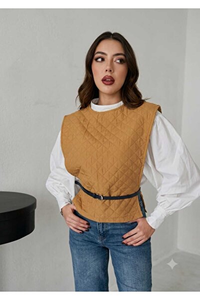 LUMU Women's camel belted shirt and poncho set