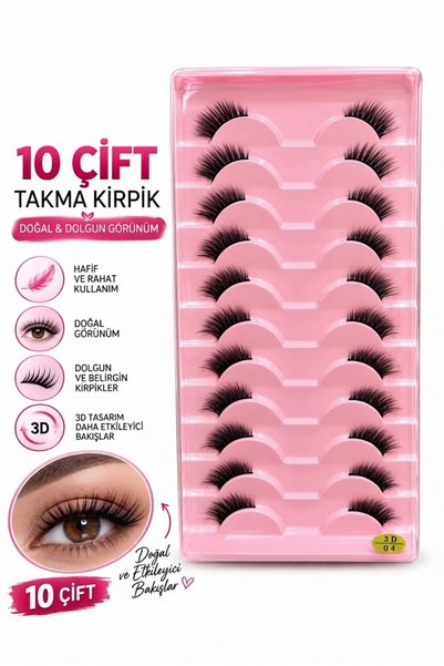 PİRAYE AKSESUAR Takma Kirpik • 10 çift Doğal Görünüm Kirpik seti S-04 • Dolgu...