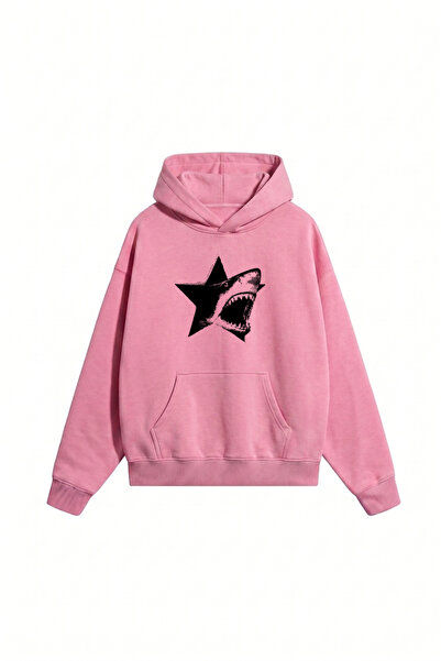 DASH WEAR Unisex Men'S/Women's Star Shark Printed Oversize Cotton Hooded Swea...