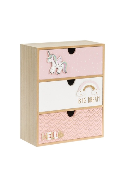 OEM Cutie Decorativa cu 3 Sertare din Lemn 3D Rainbow & Unicorn 21x10x27cm, p...