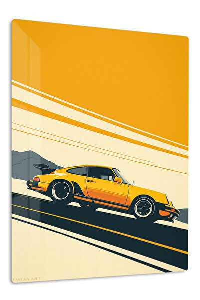 Emesa Art Yellow Classic Coupe Retro Road Metal Wall Art