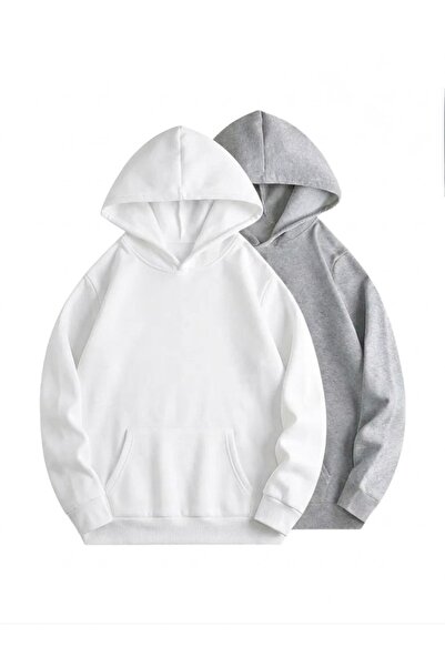 FUFLUNS White Gray 2-Pack Oversized Unisex Hooded Sweatshirt