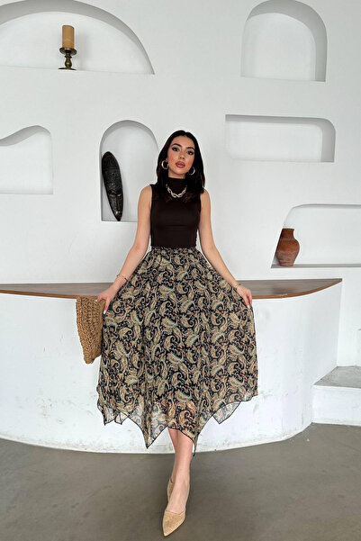 Elbee Fashion Woman Γυναικεία φούστα σιφόν με μπλε ναυτικό σχέδιο