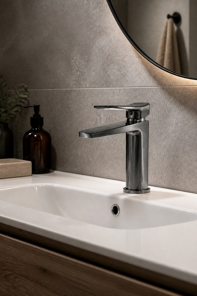 İSAOĞLU YAPI Antrasit Gri Kare Lavabo Bataryası Mat Gri Banyo Lavabo Armatürü...