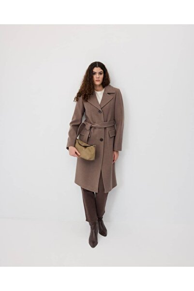 IDA Collection Pocketed Belted Long Cashmere Coat Mink