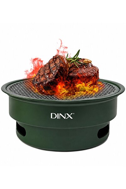 Dinx دينكس شواية فحم دائرية محمولة بسطح غير لاصق وصينية دهون قابلة للإزالة – DX2812 – أخضر