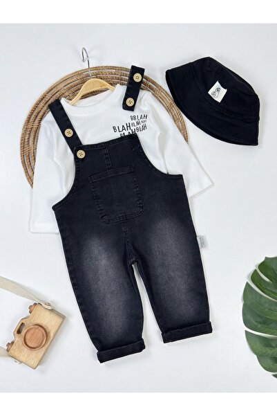 bebendy baby&kids Denim Salopet with Lycra Hat Printed Badi Denim Salopet 3-P...