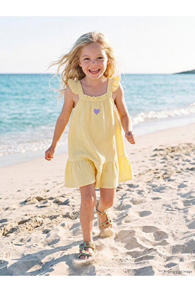 LC Waikiki Nevavm Embroidered Girl's Muslin Beach Dress with a Difference