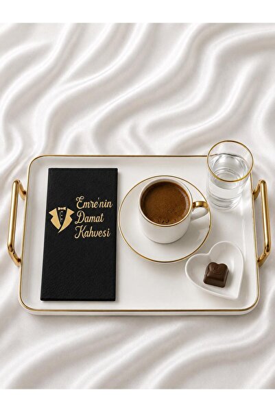EvremStore Damat Kahvesi Peçetesi Siyah Üzeri Gold Baskılı Kişiye Özel 33x33 ...