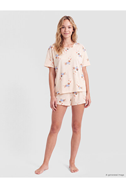 LC Waikiki Two Mt Shop Quality Dog Printed Women's Shorts Pajama Set