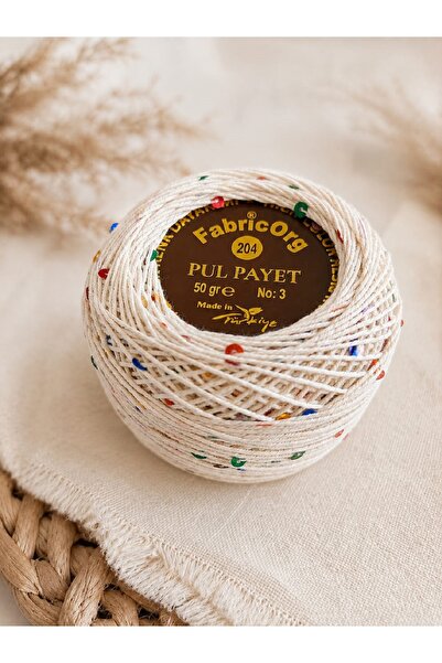 fabricorg Sequin Yarn for Knitting and Crocheting No:3 50 Gr - 204 Cream / Mu...