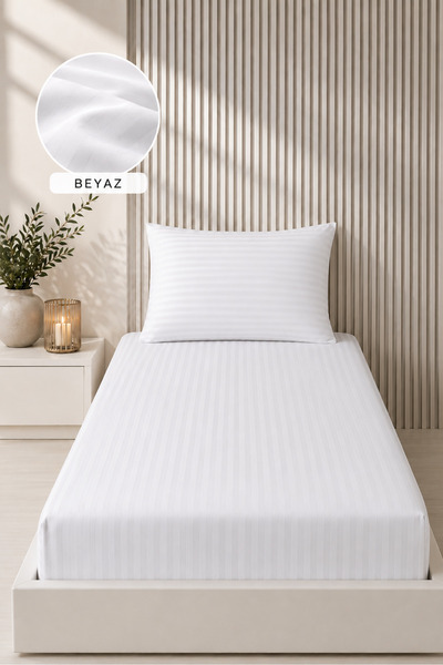 Bikaya Home Prugasti satenski set posteljine za jednostruki krevet | 100x200+...
