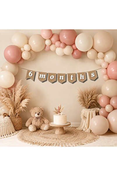 Parti Zamanı 6 Months 6 Aylık Konsept Seti | 30 Adet Krem Bej Makaron Pembe B...