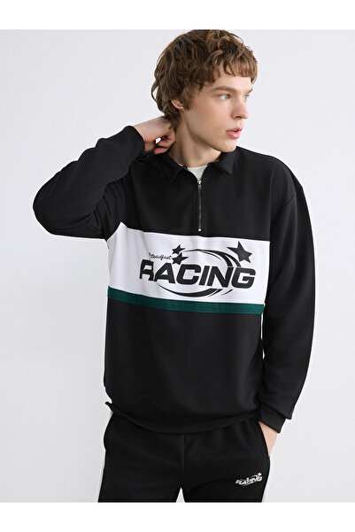 LC Waikiki Two Mt Shop Quality Polo Collar Printed Men's Sweatshirt