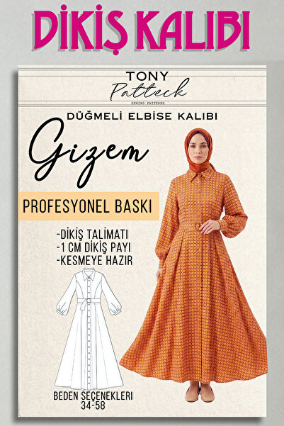 Tony Patteck Gizem Düğmeli Elbise - Hazır Dikiş Kalıbı (34-58 Beden)