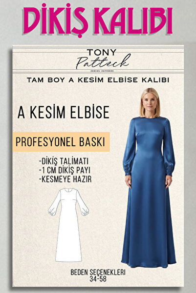Tony Patteck A Kesim Elbise (EL41) - Hazır Dikiş Kalıbı (34-58 Beden)