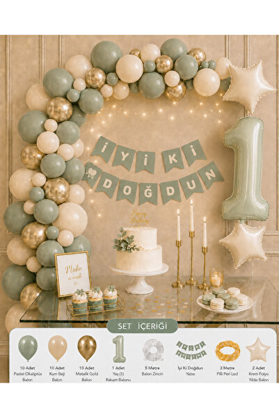 Parti Zamanı 1 Yaş Doğum Günü Süsleme Seti | 30 Adet Balon + 1 Yaş Balonu + B...