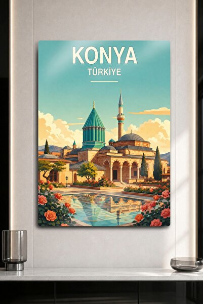 DekorHane Metalni print - Retro slika putovanja sa pogledom na muzej Konya Me...