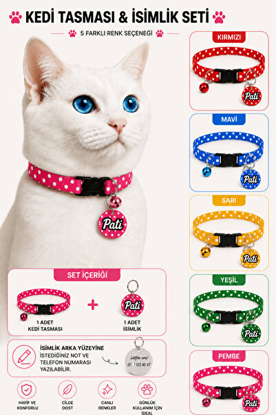 Cocopet Kedi isimlik Tasma Pembe Pauntiyeli 2'li Set Desenli Kedi isimliği is...