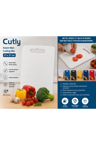 Cutly Kesim Matı 21x31 cm – Plastik Kesme Tahtası – Sebze Meyve Et Doğrama Matı