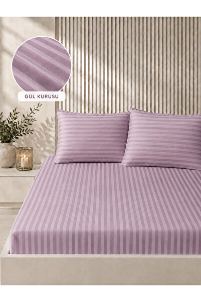 Bikaya Home Striped Satin Double Bed Sheet Set |   160X200+30 cm |   Elastic,...