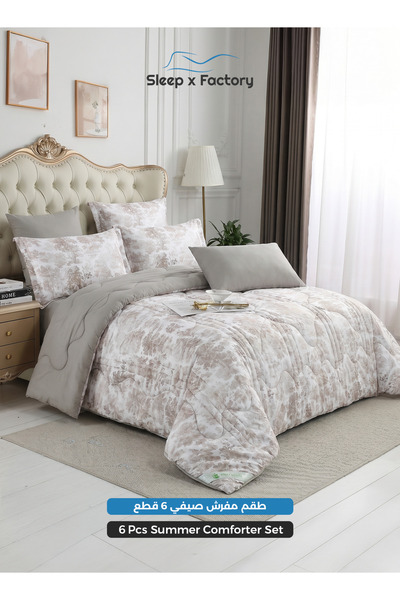 Sleep x Factory طقم لحاف صيفي من 6 قطع مقاس كينج - طقم أغطية سرير من الألياف ...