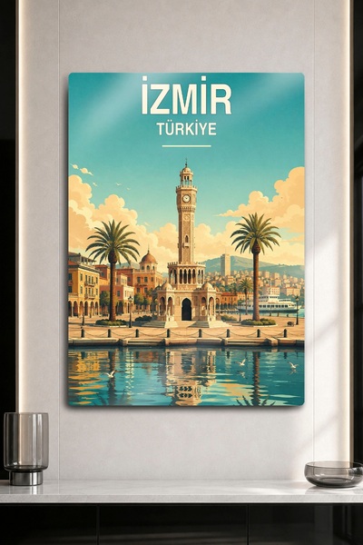 DekorHane Tablou metalic - Decor de perete cu Turnul Ceasului din Izmir și pa...