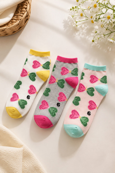 PANİVUE Girl's 3-Piece Patterned Booties Socks