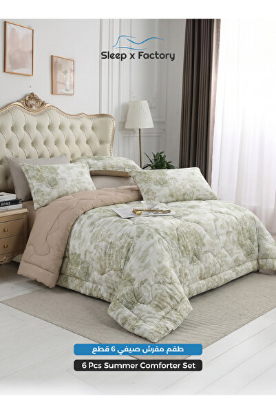 Sleep x Factory طقم لحاف صيفي من 6 قطع مقاس كينج - طقم أغطية سرير من الألياف ...