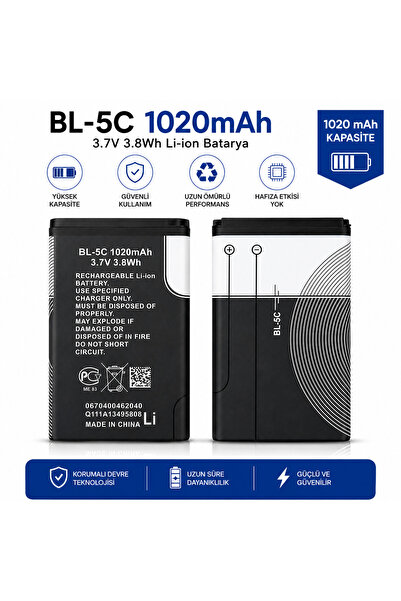 Kotenart Nokia Bl-5c Tuşlu Telefonlar için Li-On Güçlendirilmiş Batarya Pil 1...