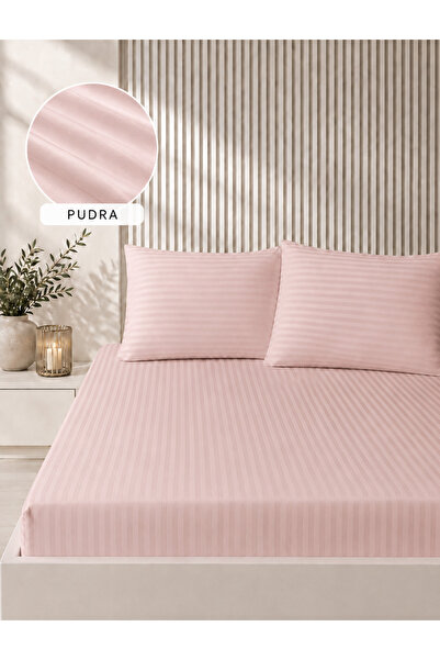 Bikaya Home طقم ملاءات سرير مزدوج من الساتان المخطط |   160×200+30 سم |   مرن...