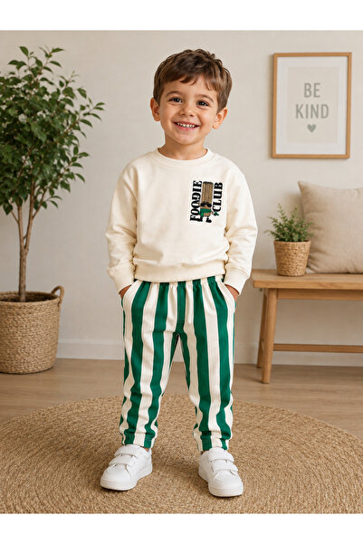 SANTRALBEBE Erkek Çocuk Çizgili Sweatshirt Mevsimlik Takım