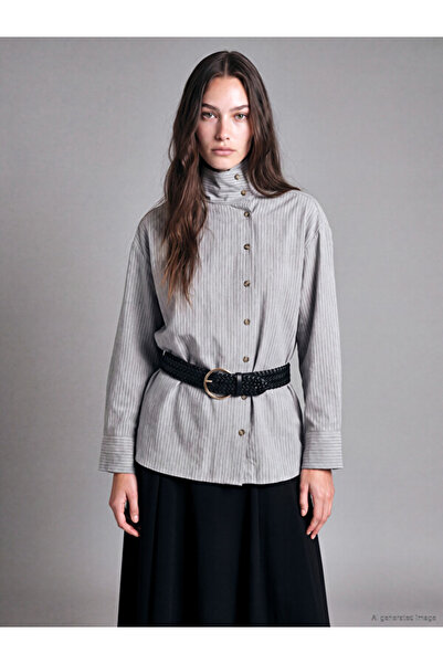 LC Waikiki Rmz Gi̇yi̇m Farkiyla Asymmetrical Stand Collar Striped Women's Shirt