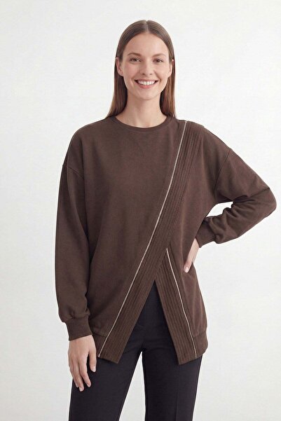 Puane Cross Zipper Detailed Comfortable Tunic Brown 10771