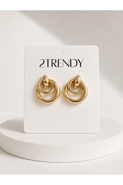 2TRENDY حلق نسائي ذهبي بتصميم حلقات متداخلة عصرية