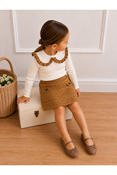 SANTRALBEBE Girl's Ruffled Collar Skirt Set