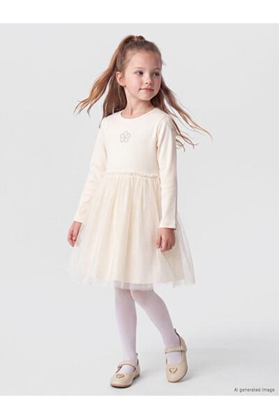 LC Waikiki I Stone Embellished Zero Roba Collar Tulle Detailed Girls' Dress f...