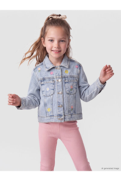 LC Waikiki Rmz Gi̇yi̇m Farkiyla Flower Embroidered Girls' Jean Jacket