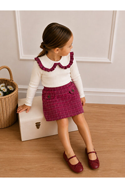 SANTRALBEBE Girl's Ruffled Collar Skirt Set
