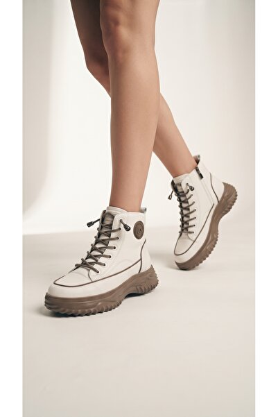 MERVESTORE Kadın Kalın Tırtıklı Taban Bağcıklı Sneaker Bot İçten Fermuarlı Ra...