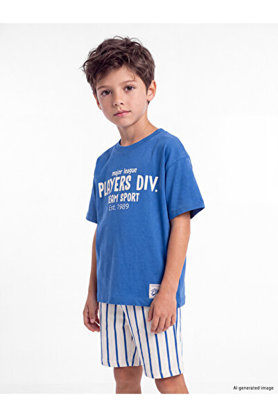 LC Waikiki Esvab • Modern & Distinctive Boys' Printed T-Shirt and Striped Shorts