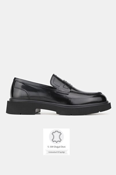 TUNAELLİ Men's Black Genuine Natural Leather Eva Sole Loafer Shoes, Size 39-45