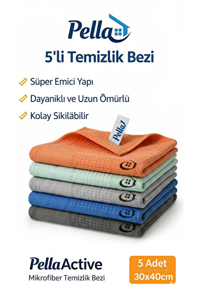 Genel Markalar 5'li Çok Amaçlı Mikrofiber Temizlik Bezi Seti (30x40 cm) – Ren...