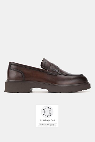 TUNAELLİ Men's Brown Genuine Natural Leather Eva Sole Loafer Shoes, Size 39-45